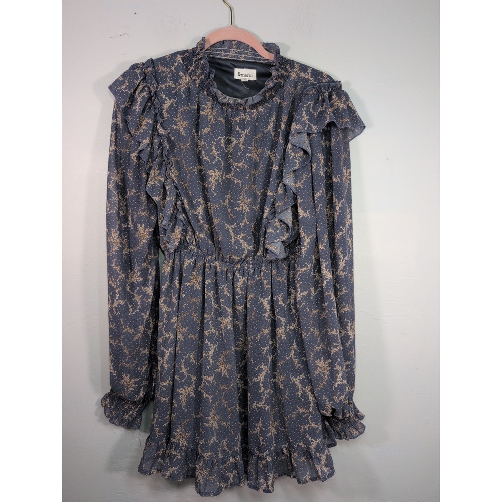&Merci dress Medium Blue & Brown Floral Ruffled